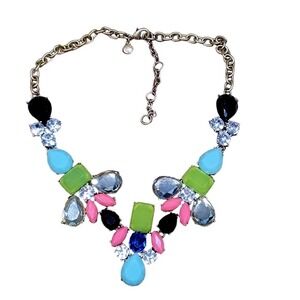 J. Crew Multi Color‎ Bib Statement Necklace Gold Tone Candy Glass Crystal Bold